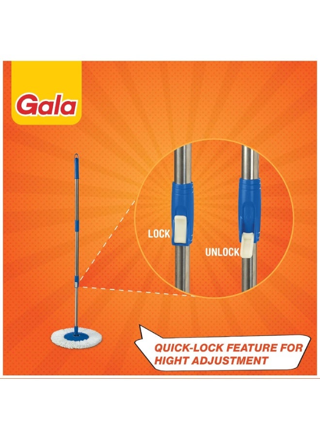 Gala Spin Mop Extendable Handle/Stick Rod with Microfiber Refill (150750), White & Blue finish - Image 3